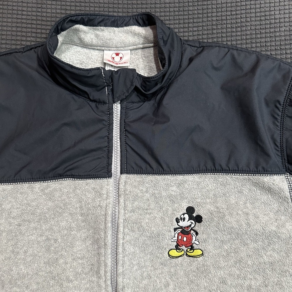 Disney Store Mickey Mouse Full Zip Jacket Gray Black Colorblock Fleece Mens L - Picture 2 of 7